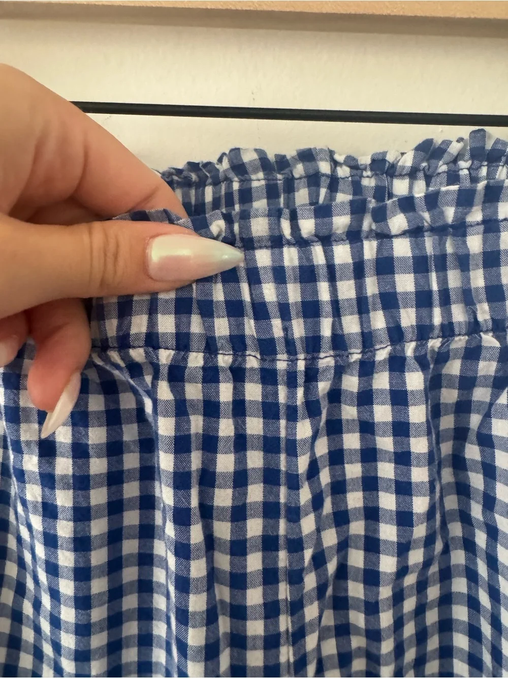 LOFT Blue and White Gingham Smocked Top Set